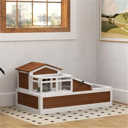Wooden Turtle cage, Small Animal cage, Small Animal House, mesh top, Three Separate Areas and Two Floors, Indoor/Outdoor Design, openable roof, Pull-Out Tray