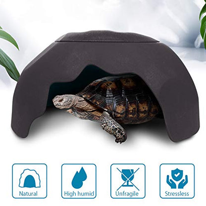 Reptile Hideouts Box with 2 Ceramic Sinks to Increase Humidity Terrarium Reptile Hide Habitat Humidify Cave for Turtle Lizard Tortoise Amphibians Snake, 9.8x5.9x5.9 Coffee - color: Coffee