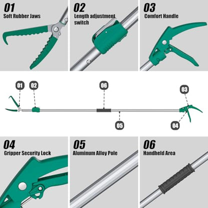 92" Extendable Snake Grabber Reptile Tongs Rattle Snake Catcher Wide Jaw Handling Tool with Lock and Comfortable Grip - size: 92 inch