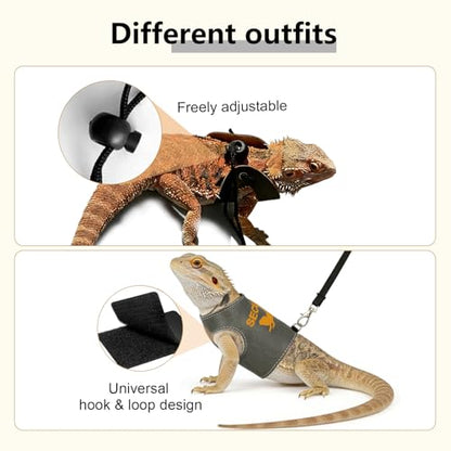 Bearded Dragon Carrier Backpack with Security Printing Harness Leash and 3-Sized Harness Set, Reptile Lizard Travel Guinea Pig Bunny Kitten Travel Carry Bag to Transport (Grey, PU Leather) - color: Grey