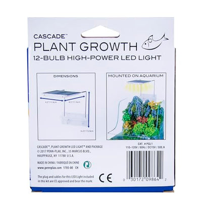 Penn-PLAX Cascade Plant Growth LED Clip-On Light for Rimless Aquariums – Great for Aquatic and Non-Aquatic Plants – 12-Bulb Multicolor