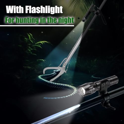 IC ICLOVER Snake Tongs, Upgrade 60 Inch Extra Long Snake Grabber, with Hands-Free Flashlight for Night Using, Heavy Duty Reptile Snake Catcher Wide Jaw Handling Tool with Lock, Non-Slip Grip Handle