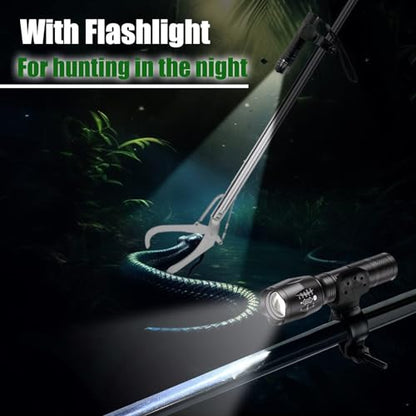 IC ICLOVER Snake Tongs, Upgrade 60 Inch Extra Long Snake Grabber, with Hands-Free Flashlight for Night Using, Heavy Duty Reptile Snake Catcher Wide Jaw Handling Tool with Lock, Non-Slip Grip Handle