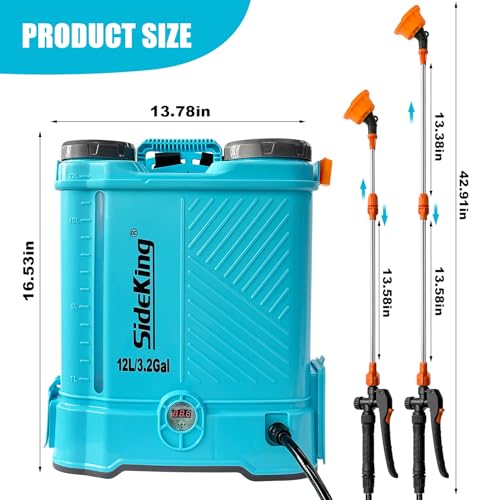 SideKing Battery Powered Backpack Sprayer 3.2 Gallon, 0-80 PSI Adjustable Pressure Sprayer Compatible with Makita 18V Battery, Electric Sprayer with Wand, 5 Nozzles, 2.0Ah Battery&Charger Included - size: 3.2 Gallon