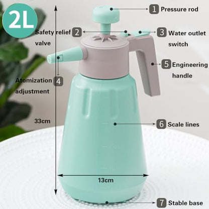 Handheld Garden Pump Sprayer, 0.5Gallon/68oz Garden & Lawn Pressure Spray Bottle with Safety Value & Adjustable Nozzle for Plant Spraying/Home Cleaning/Car Washing 2L Capacity (Turquoise) - color: Turquoise