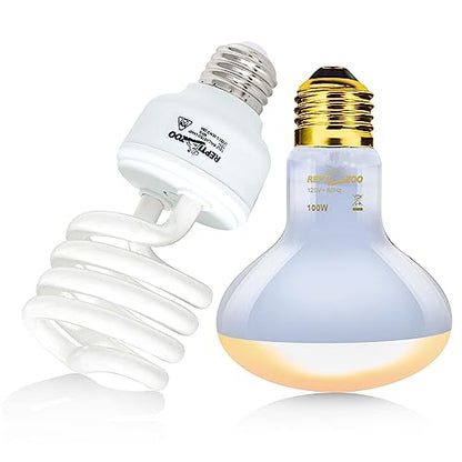 REPTI ZOO Reptile Heat Lamp Combo Pack, 100W UVA Daylight Basking Spot Light Heating Lamp and 26W UVA UVB Reptile Light Energy Saving Spiral Compact Lamp UVB Bulb 5.0 - size: CBL07