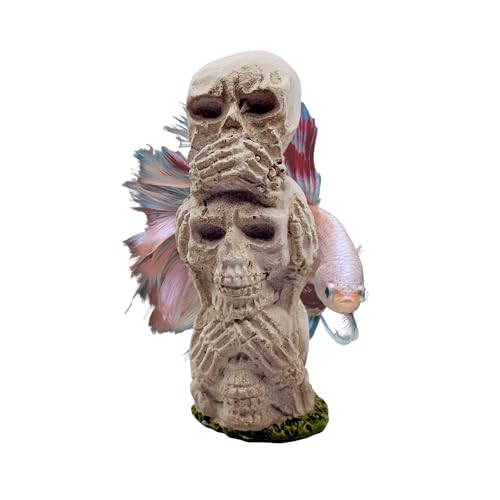 CTWPets Skull Totem Tower, Gray Stone-Look Aquarium and Terrarium Ornament, 2.3 Inch Halloween Decor Betta Decor Reptile Safe