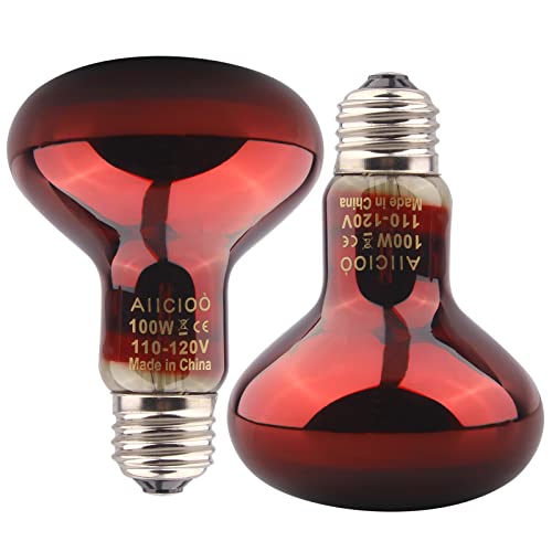 Aiicioo Reptile Red Night Light Bulb - 100W Reptile Heat Lamp Bulb Infrared Basking Spot Lamp for Bearded Dragon Lizard Turtle Hermit Crab Leopard Gecko Snake Chameleon Tank - color: ['Red'], size: ['100W']