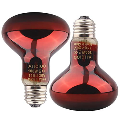 Aiicioo Reptile Red Night Light Bulb - 100W Reptile Heat Lamp Bulb Infrared Basking Spot Lamp for Bearded Dragon Lizard Turtle Hermit Crab Leopard Gecko Snake Chameleon Tank - color: ['Red'], size: ['100W']