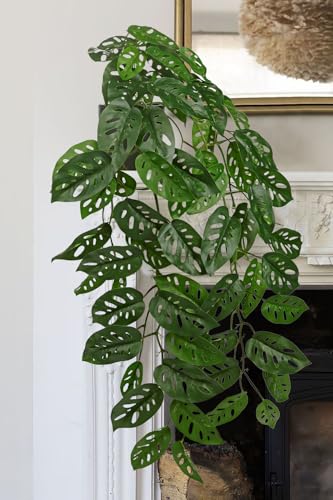Large Fake Hanging Plants in Pot with Hook, 37" Artificial Hanging Monstera Albo Vines Plants, Fake Potted Greenery Plant for Room Wall Living Room Bathroom Kitchen, Big Faux Ivy Houseplants for Shelf - color: # Monstera Albo