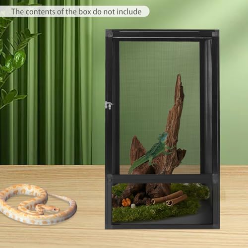 Reptile Terrarium Detachable and Foldable Reptile Butterfly Cage Terrarium, 360° Panoramic Ventilation, Gecko Tank Chameleon Enclosure with Escape-Proof Lock, Simple Assembly (Black, 32"x18"x18")