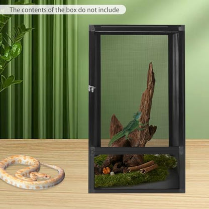 Micro Habitat Terrarium Enclosure 17.7x17.7x31.5in, Reptile Feeding Net Box Mesh Cage, Aluminum Alloy Black Enclosure with Mesh Panel, Easy for Chameleon Lizard Insect Spider Habitat