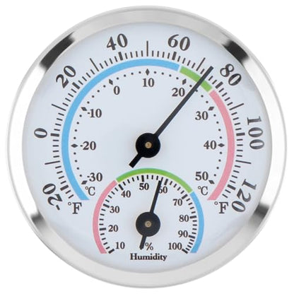 Mini Indoor Thermometer Hygrometer Analog 2 in 1 Temperature Humidity Monitor Gauge for Home, Wall, Room, Outdoor, Offices, Display Mechanical (Silver)