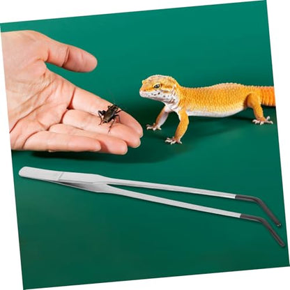 jojofuny 2pcs Curved Stainless Steel Reptile Feeding Tongs with Gentle Rubber Tips for Snake Tanks and Aquariums Durable Lightweight Easy to Use Snake Accessories