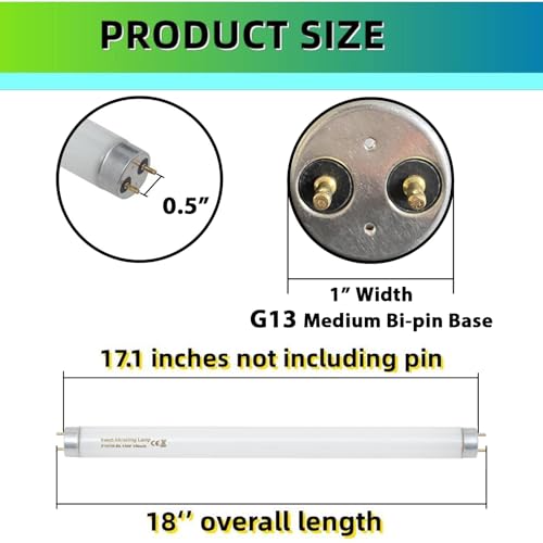 amgolibi 18 Inch 15 Watt Black Light Bulb F15T8/BL Replacement T8 Fluorescent Lamps for 30W Machine 350BL 365-nm Blue Light 6 Count - style: 6 Pack