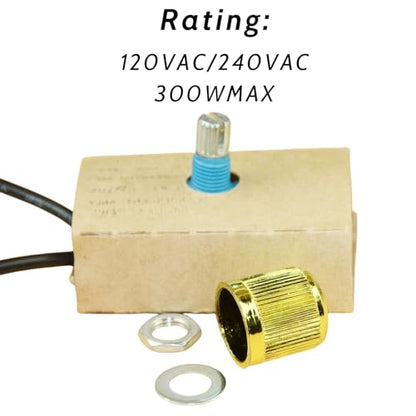 Zing Ear ZE-03 Dimmer Switch Combo Kit Rotary 120VAC 240VAC 300W MAX Repair Tools Replacement Full Range Inline Table Lamps Floor Lights LED Paper Outer Shell Brass Easy to Install Durable