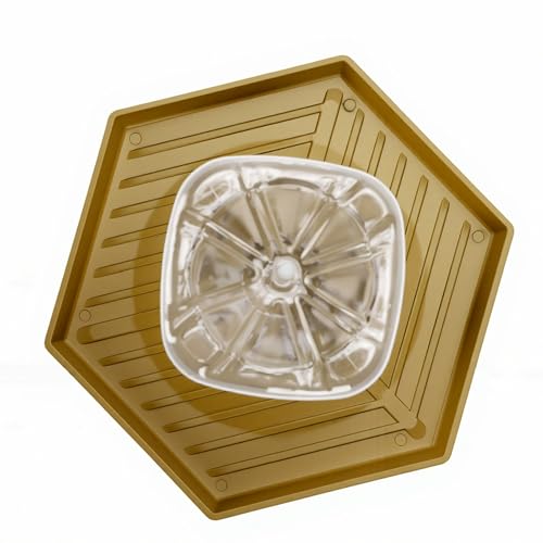 GLOGLOW Reptile Water Dispenser Automatic Gravity Feeder Tank Hex Anti Slip Tray, Low Level No Spill Design for Bearded Dragon Turtle Snake, Self Refilling Terrarium Bowl (Earthy Yellow) - color: Earthy Yellow