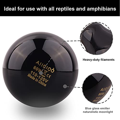 Reptile Heat Lamp - 60 Watt Reptile Night Heat Bulb Terrarium Moon-Like Light Bulb for Bearded Dragon Gecko Snake Turtle and Lizard - size: 60 W
