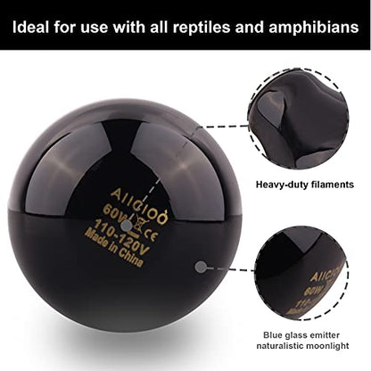 Reptile Heat Lamp - 60 Watt Reptile Night Heat Bulb Terrarium Moon-Like Light Bulb for Bearded Dragon Gecko Snake Turtle and Lizard - size: 60 W