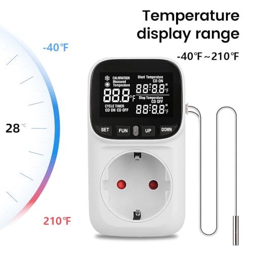 Diymore Plug in Thermostat Temperature Controller Electric Digital Thermostat Timer Heating Cooling Control Mode 110V Thermostat Controller Day Night Timer with Sensor