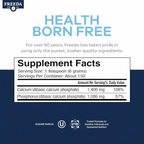 Freeda Calcium Phosphate Powder – Kosher Mineral Supplement for Bone & Joint Health in Men, Women, Dogs & Cats – Bone Strength Powder with Calcium and Phosphorus – No Vitamin D – Made in USA (32 oz) - size: 32 Ounce (Pack of 1)