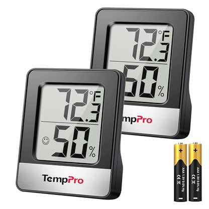TempPro TP49 2 Pieces Digital Hygrometer Indoor Thermometer Humidity Meter Room Thermometer with Temperature and Humidity Monitor Mini Hygrometer Black Weather Station (Previously ThermoPro) - color: Black Indoor Thermometer
