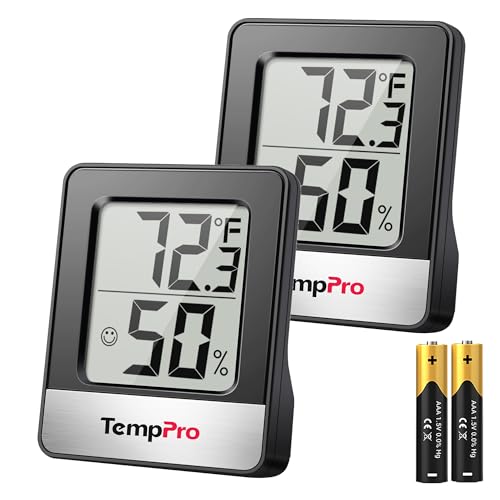 TempPro TP49 2 Pieces Digital Hygrometer Indoor Thermometer Humidity Meter Room Thermometer with Temperature and Humidity Monitor Mini Hygrometer Black Weather Station (Previously ThermoPro) - color: Black Indoor Thermometer