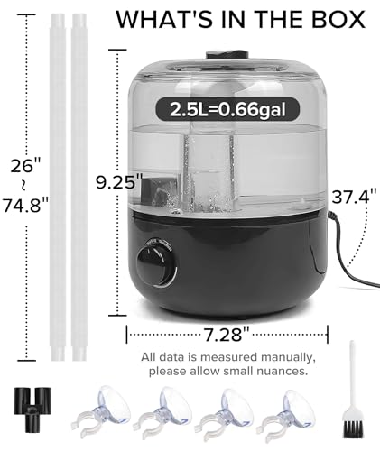 Reptile Fogger Humidifier Mister for Reptile Tank, 2.5L Top-Fill Terrarium Humidifier with Hose for Snakes, Tortoises, Chameleons and Ball Python, AUAAQ Reptile humidifers