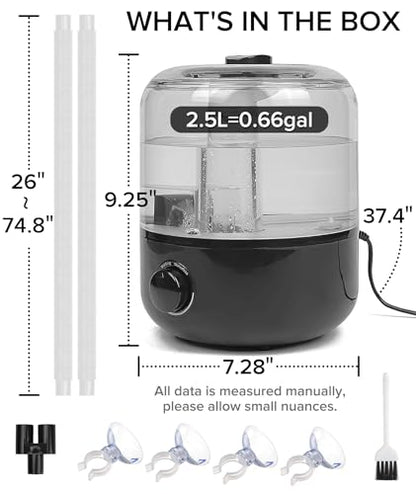 Reptile Fogger Humidifier Mister for Reptile Tank, 2.5L Top-Fill Terrarium Humidifier with Hose for Snakes, Tortoises, Chameleons and Ball Python, AUAAQ Reptile humidifers