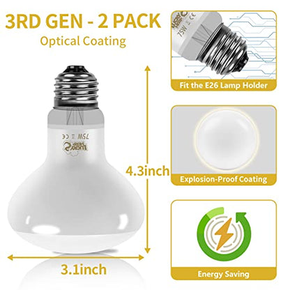 LUCKY HERP New Upgrade 75W Reptile Heat Lamp Bulb (3rd Gen, Safer), Amphibian Basking Spot Light Bulb, UVA Reptile Daylight Bulb for Turtle, Bearded Dragon, Lizard Heating Use (2 Pack) - color: 3rd Gen 75w Heat Lamp, size: 3rd Gen Reptile Heat Lamp