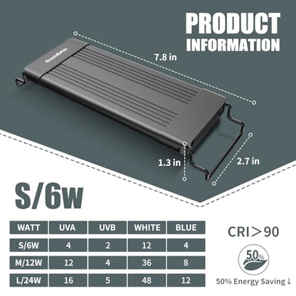 8-Inch LED UVA UVB Light for Reptiles with Controller, Full Spectrum UVA & UVB Reptile Light with Auto 24-Hour Cycle Timer & 10 Dimmable for Bearded Dragons, Turtles, Frogs, Snakes, Plants - size: 8 INCh