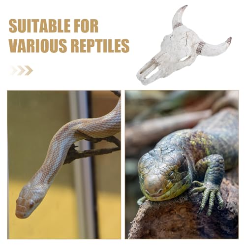 SOLUSTRE Reptile Tank Hideout Skull Decoration Resin Animal Skull Ornament 20.5X17X9Cm Turtle Aquarium Accessories Terrarium Decor for Lizards Geckos