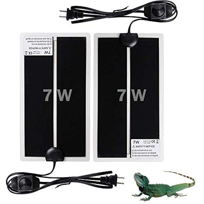 KABASI 2PCS Reptile Heating Mat, Waterproof Reptile Heat Pad Under Tank Terrarium with Temperature Control, Safety Adjustable Reptile Heat Mat for Turtle, Tortoise, Snakes, Lizard, Gecko, 7W