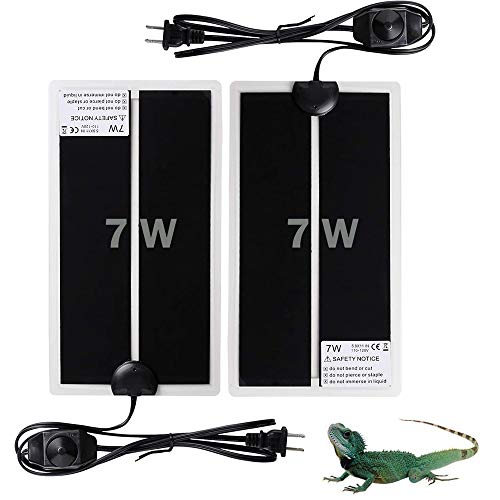 KABASI 2PCS Reptile Heating Mat, Waterproof Reptile Heat Pad Under Tank Terrarium with Temperature Control, Safety Adjustable Reptile Heat Mat for Turtle, Tortoise, Snakes, Lizard, Gecko, 7W