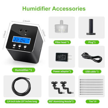 reptile humidifier, LCD with timing function, time length and interval can be set, reptile mister system with 2 spray nozzles, misting system for reptiles of amphibians, tanks, Paludarium