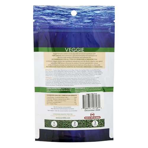 Northfin Veggie Fish Food, Slow-Sinking Pellets, 3mm, 100g | Veggie Formula; slow-sinking pellets for herbivorous & omnivorous fish; organic kelp first ingredient; crafted in Canada - size: 3.5 Ounce (Pack of 1), style: 3mm