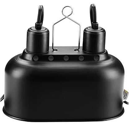 Simple Deluxe Reptile Lamp Fixture Aluminum Dome Light Dual Deep Cap Integration Design Heat-Lighting Lamp Double Sockets Bulbs Holder with Independent Switches, for Terrarium, Turtle Tank, Black - size: 1 Pack, style: Daul Dome Light