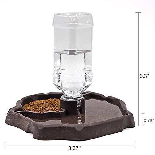 Automatic Reptile Feeder Reptile Food and Water Dish Bowl Bottle Tortoise Turtle Water Dispenser for Bearded Dragon Gecko Lizard (Brown) - color: Brown