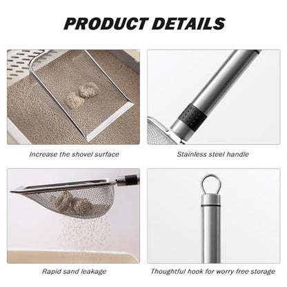 Metal Cat Litter Scoop, Stainless Steel Kitty Shovel Easy Clean Pooper Scooper with Hanging Hole Long Handle Sifter