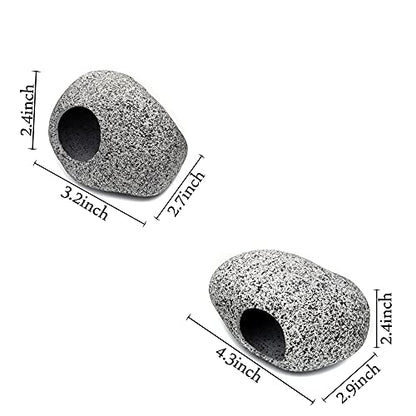 JIH Aquarium Decorations Rock, Ceramic Shelters - Shrimp Habitat, Breeding Tube, Hiding cave, Stackable Fish Tank Decor Cave for Hiding, Betta Fish (J001+J002)