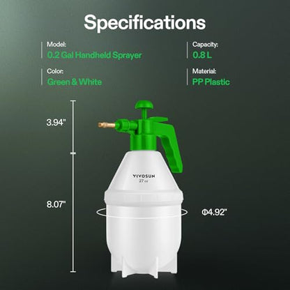 VIVOSUN 27oz Pump Sprayer, Handheld Garden Water Sprayer Bottle with Adjustable Brass Nozzle, for Spraying Plants, Flowers, Weeds and Cleaning, Green - color: Green, size: 27oz