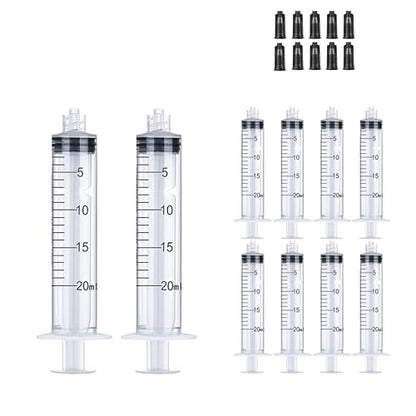 10 Pack 20 ml Syringe for Liquid Without Needle,Luer Lock Syringes with Cap, Individually Wrapped,Measurement for Scientific Labs,Measuring Liquids,Pet Feeding,Oil or Glue Applicator (B 10 Pack 20ml) Luer Lock - size: B 10 Pack 20ml