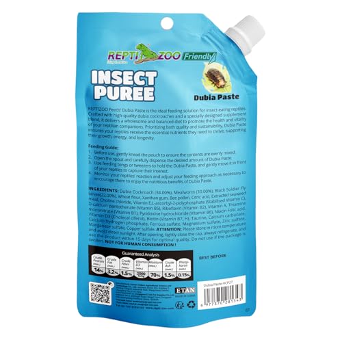 Crested Gecko Food Insect Puree, Dubia Paste Reptile Food Made with Fresh Insects 2.82oz