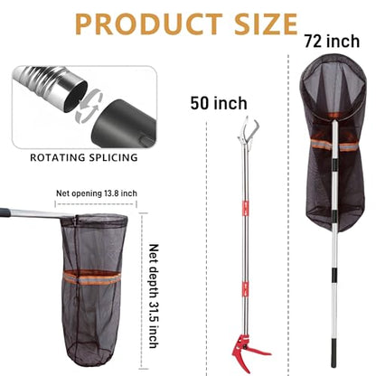 Snake Grabber Tool, 50'' Folding Snake Grabber Tongs with 72'' Detachable Stainless Steel Snake Catching Net for Corrosion Resistance High Load Capacity Easy to Clean and Maintain