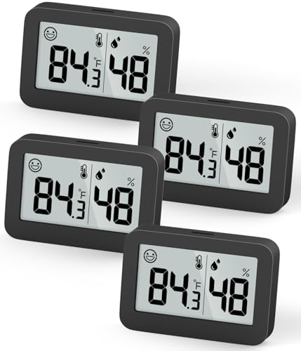 DOOMAY Mini Hygrometer Indoor Thermometer, Humidity Gauge with ℃/℉ Switch, Humidity Meter Digital Temperature Monitor for Greenhouse Babyroom Cellar Reptile Incubator Closet (4) - color: Black