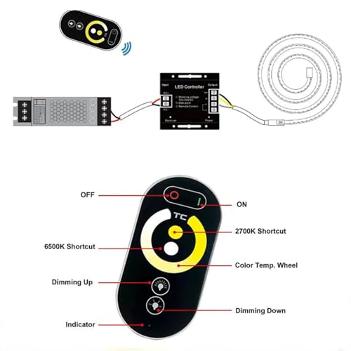 CCT LED Controller, Touch DC 12V-24V 12A RF Wireless Dimmer with Slide Remote Control, PWM Dimmable Brightness Adjust LED Strip Light Controller for CCT LED Strip Lights - color: CCT