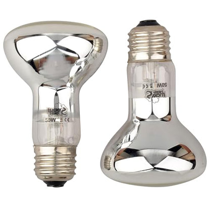 LUCKY HERP 50W Reptile Basking Spotlight (2-Pack, 2.5" R20 Size), Daylight Terrarium Heat Bulb for Bearded Dragon Lizard Tortoise