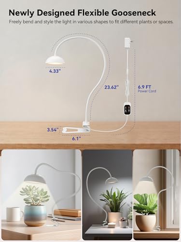 GLOWRIUM Smart Grow Lights for Indoor Plants,10W Full Spectrum Plant Lights with Bluetooth App Control, 360° Flexible Gooseneck Grow Lamp, Auto Timer 3/9/12Hrs, 10 Brightness for Small Plants (White) - color: White