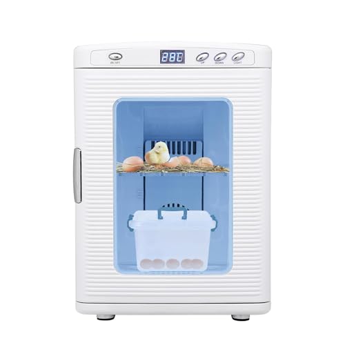 25L Egg Incubator with Precise Digital Thermostat for Heating and Cooling 10°C to 60°C Ideal for Small Reptiles Birds or Laboratory Use 12V/110V White
