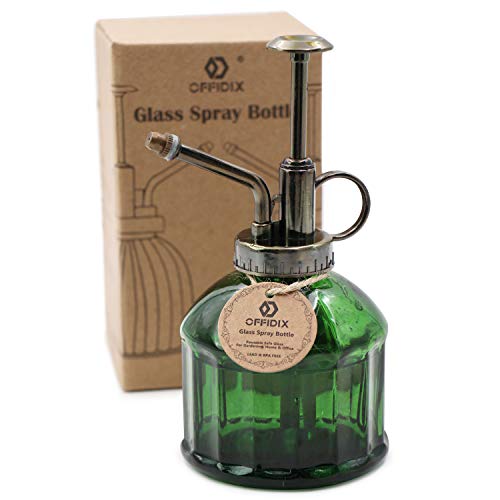 OFFIDIX Glass Plant Mister, 6.3 Inches Tall Vintage Style Spritzer Bronze Plastic Top Pump One Hand Watering Can Indoor Plant Spray Bottle for Garden, Plants, Cleaning (Dark Green) - color: A-Dark Green
